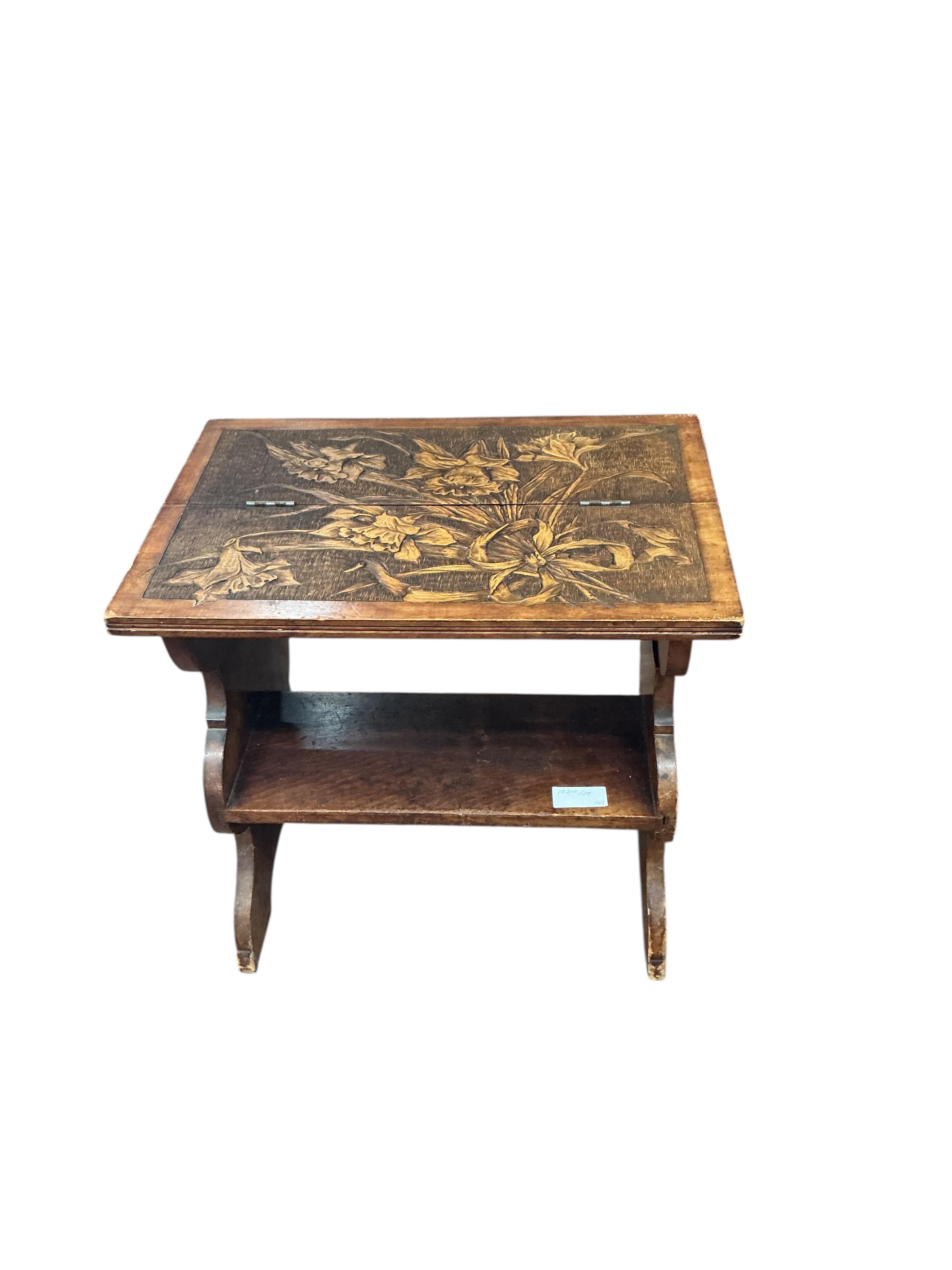 An early 19th century circular oak tripod wine table, diameter 36cm, height 64cm together with a carved step/stool, an inlaid table and one other